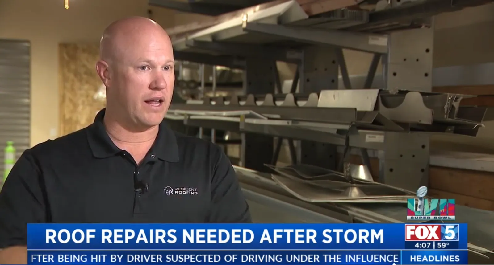 Resilient Roofing President Seth Larson on Fox 5 San Diego to discuss San Diego's roofing needs after the severe rainstorm