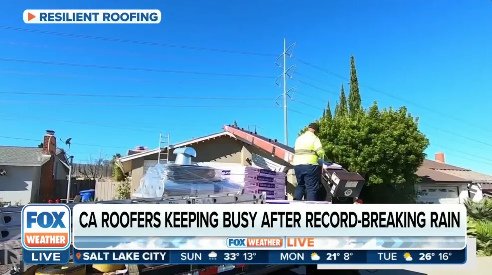 Resilient Roofing appearing on Fox Weather to talk about the impact of California storms on local roofers